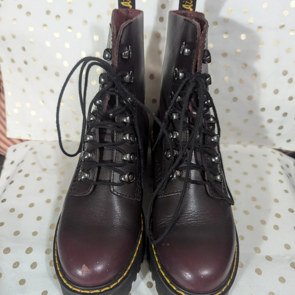 Dr. Martens Women's Burgundy Leather Boots - Picture 3 of 10